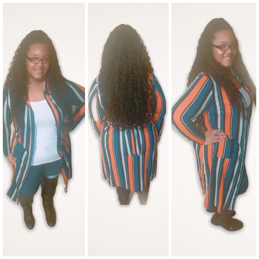Teal Striped Cardigan(PRICE IS FIRM)